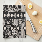 Caribische Tribal Mudcloth: Zwart, Wit, Theedoek (Quarter Fold)