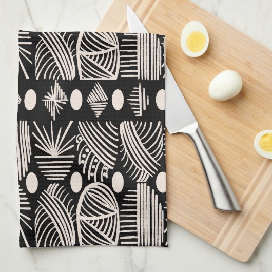 Caribische Tribal Mudcloth: Zwart, Wit, Theedoek (Quarter Fold)