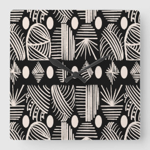 Caribische Tribal Mudcloth: Zwart, Wit, Vierkante Klok