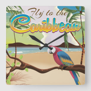 Caribische vintage tropische eiland papegaai poste vierkante klok
