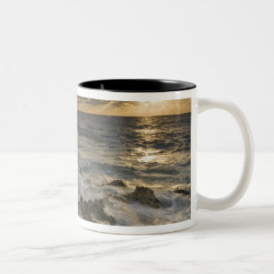 Caribische Zee, Kaaimaneilanden.  Brekende golven  Tweekleurige Koffiemok