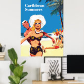 Caribische zomer, grappige vintage reisposter poster (Thuiskantoor)