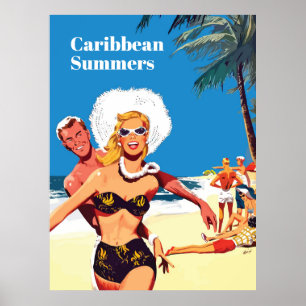 Caribische zomer, grappige vintage reisposter  poster