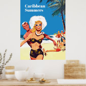 Caribische zomer, grappige vintage reisposter poster (Keuken)
