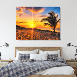 Caribische Zonsondergang Palm Canvasprint Canvas Afdruk