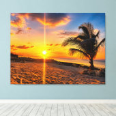 Caribische Zonsondergang Palm Canvasprint Canvas Afdruk (Insitu (Houten vloer))