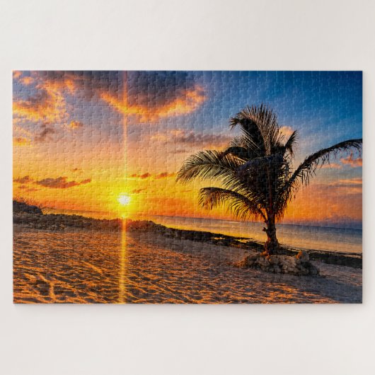 Caribische Zonsondergang Palmboom Puzzel (Horizontaal)