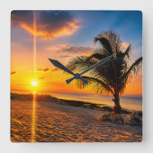 Caribische Zonsondergang Palmboom Wandklok (Voorkant)