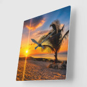 Caribische Zonsondergang Palmboom Wandklok (Hoek)