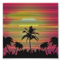 Caribische Zonsondergang Vaporwave Esthetiek Retro