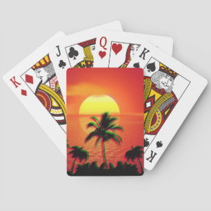 Caribische Zonsondergang Vaporwave Esthetiek Retro Pokerkaarten