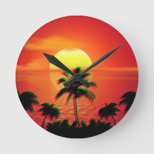 Caribische Zonsondergang Vaporwave Esthetiek Retro Ronde Klok