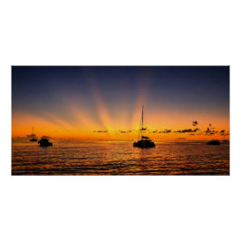 Caribische Zonsondergang Zeilboot Glanzende Poster