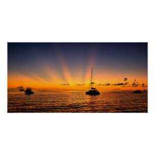 Caribische Zonsondergang Zeilboot Glanzende Poster