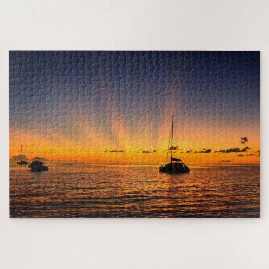 Caribische Zonsondergang Zeilboot Puzzel (Horizontaal)