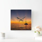 Caribische Zonsondergang Zeilboot Wandklok (Huis)