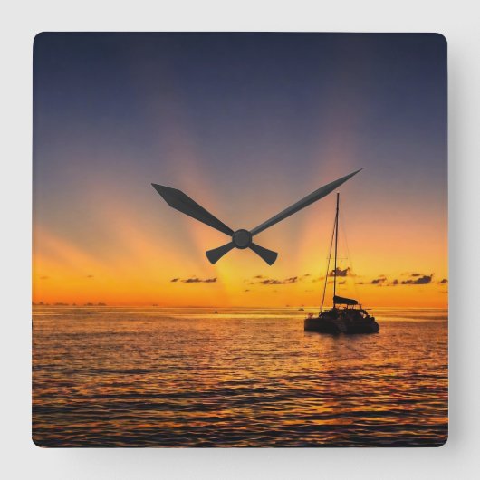 Caribische Zonsondergang Zeilboot Wandklok (Voorkant)