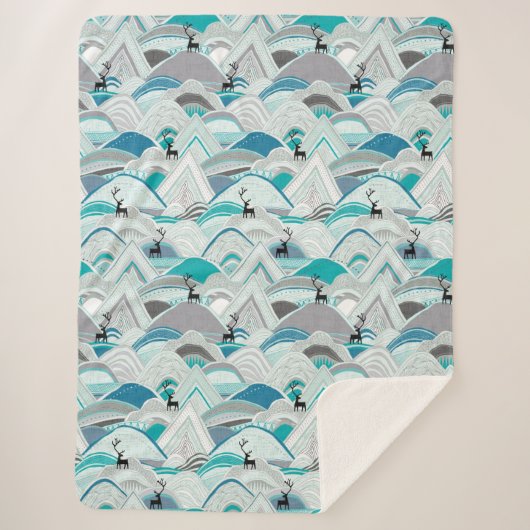 caribou bergt blauw sherpa deken (Voorkant)