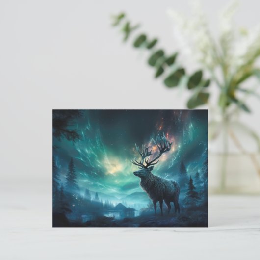 Caribou onder het noorderlicht briefkaart (Staand voorkant)