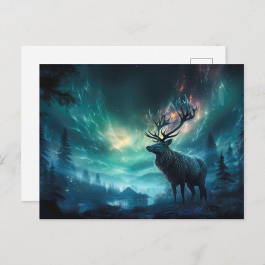 Caribou onder het noorderlicht briefkaart (Voorkant / Achterkant)