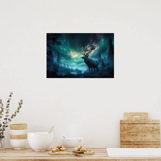 Caribou onder het noorderlicht poster (Keuken)