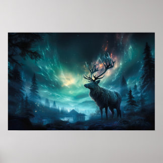 Caribou onder het noorderlicht poster