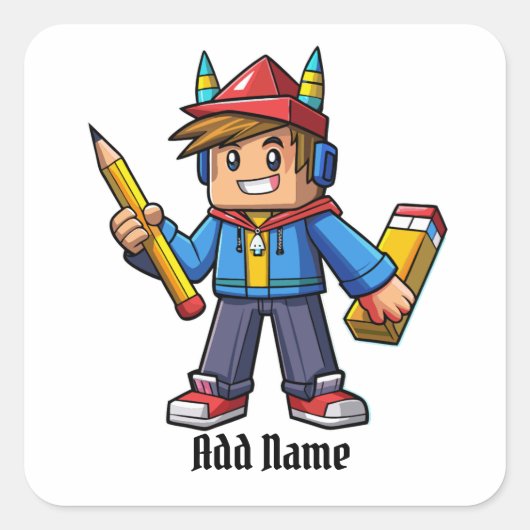 Caricatura moderna con lapiz vierkante sticker (Voorkant)