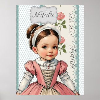 Caricature Girl dressed up in Vintage French Poster