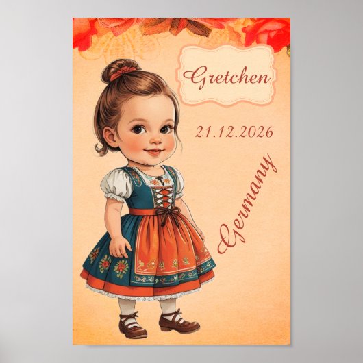 Caricature Girl dressed up in Vintage German Poster (Voorkant)