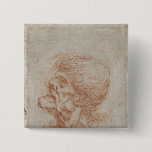Caricature Head Study of an Old Man, c.1500-05 Vierkante Button 5,1 Cm