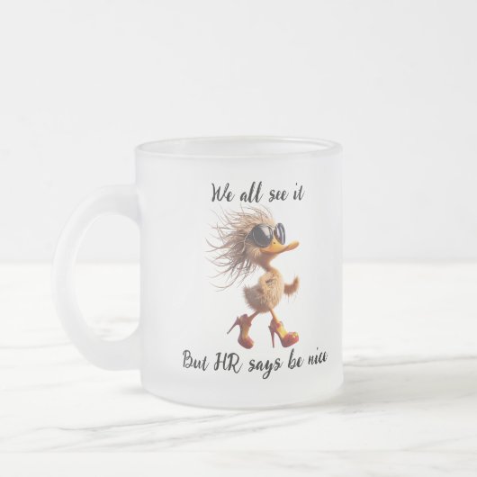 Caricature of HR, Meme, Office humor mug. Matglas Koffiemok (Links)