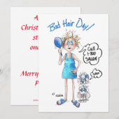 Caricature with Bad Hair and Funny Saying Feestdagenkaart (Voorkant / Achterkant)