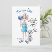 Caricature with Bad Hair and Funny Saying Feestdagenkaart (Staand voorkant)