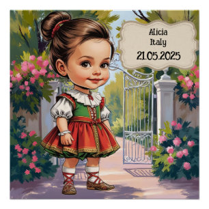Caricatuur Meisje gekleed in Vintage Italiaans Perfect Poster