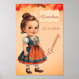 Caricatuur Meisje verkleed in Vintage Duits Poster
