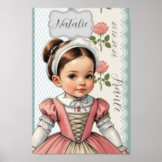 Caricatuur Meisje verkleed in Vintage Frans Poster
