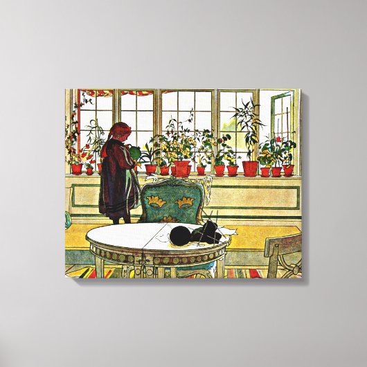 Carl Larsson - Bloemen op een ramen Canvas Afdruk (Voorkant)