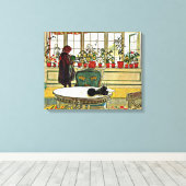 Carl Larsson - Bloemen op een ramen Canvas Afdruk (Insitu (Houten vloer))