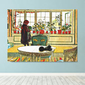 Carl Larsson - Bloemen op een ramen Canvas Afdruk (Insitu (Houten vloer))