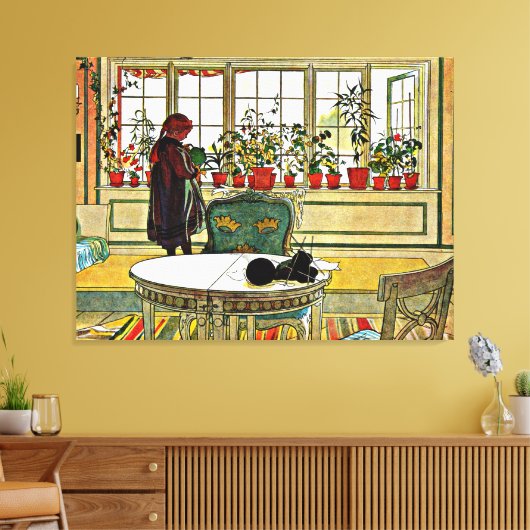 Carl Larsson - Bloemen op een ramen Canvas Afdruk (Insitu (Woonkamer))