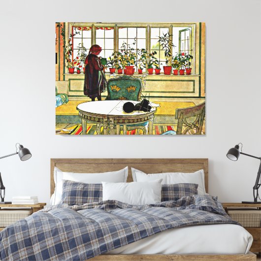 Carl Larsson - Bloemen op een ramen Canvas Afdruk (Insitu (Slaapkamer))