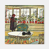 Carl Larsson - Bloemen op een ramen Magneet (Voorkant)