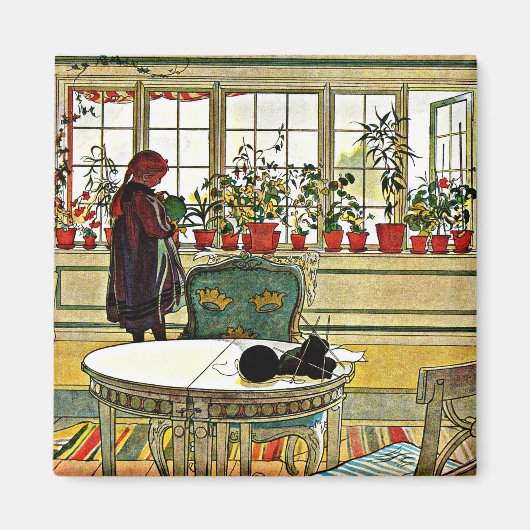 Carl Larsson - Bloemen op een ramen Magneet (Voorkant)