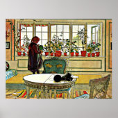 Carl Larsson - Bloemen op een ramen Poster (Voorkant)