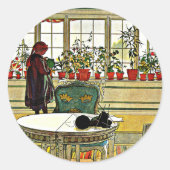 Carl Larsson - Bloemen op een ramen Ronde Sticker (Voorkant)
