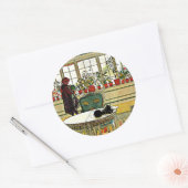 Carl Larsson - Bloemen op een ramen Ronde Sticker (Envelop)