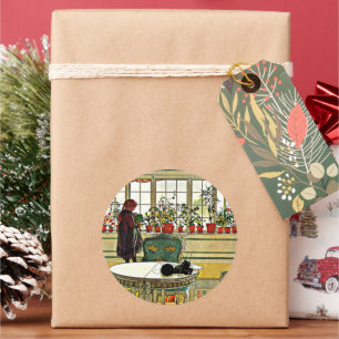 Carl Larsson - Bloemen op een ramen Ronde Sticker