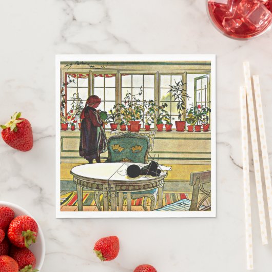 Carl Larsson - Bloemen op een ramen Servet (Insitu)