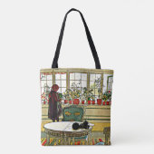 Carl Larsson - Bloemen op een vensterbank, beelden Tote Bag (Achterkant)