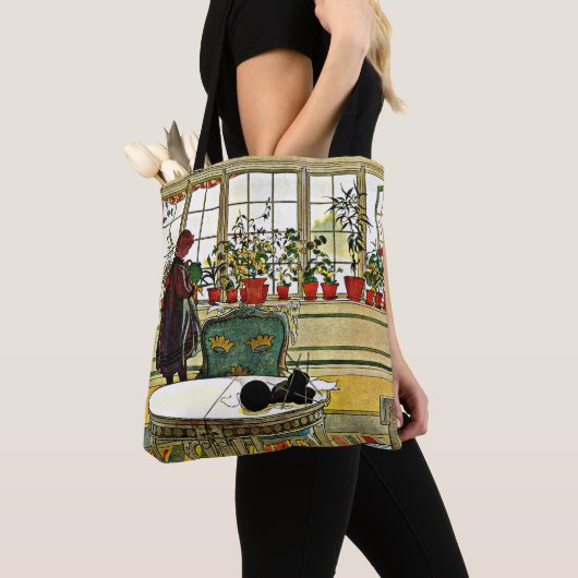 Carl Larsson - Bloemen op een vensterbank, beelden Tote Bag (Dichtbij)